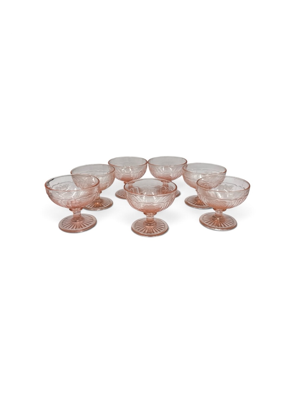 Vintage 1930s Hocking Mayfair Open Rose Pink Depression Glass Sherbet Cups Set 7